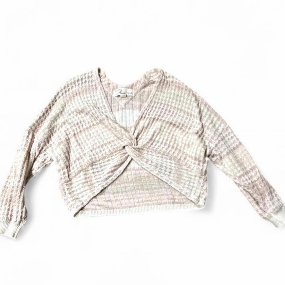 Vintage Havana Cropped Twist-Front‎ Knit Sweater Top – Blush/Neutral S